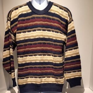 Striped Multicolor Men's Sweater Cape Isle Knitters Pullover Large Crew Neck
